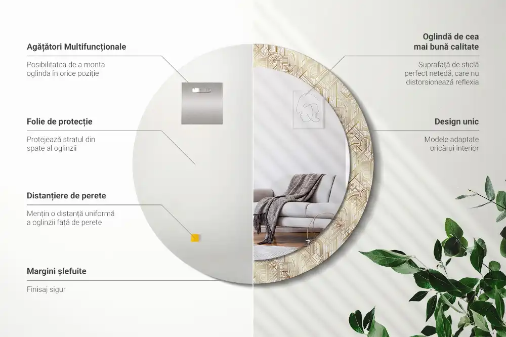 Miroir rond cadre avec impression disposition art déco