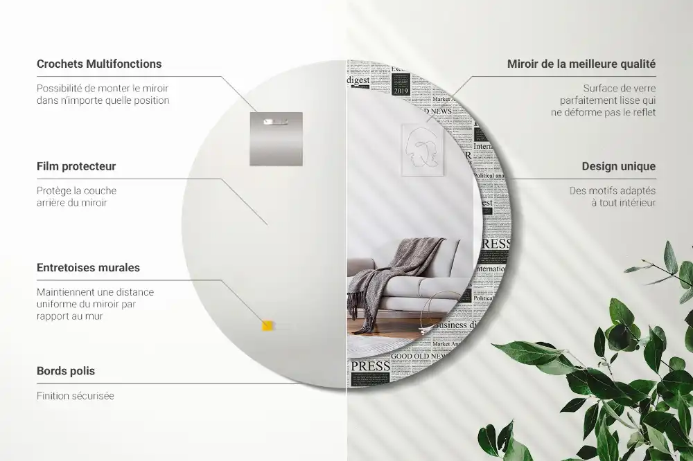 Miroir rond avec décoration pages de journal