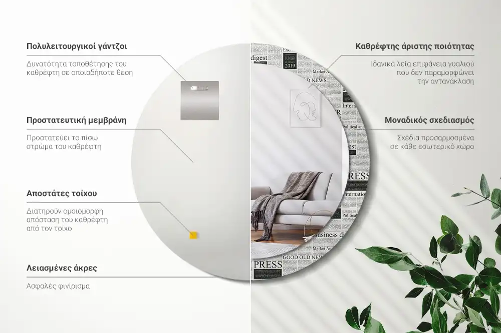 Miroir rond avec décoration pages de journal