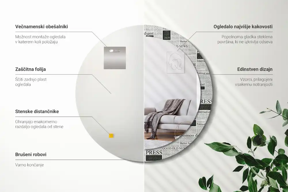 Miroir rond avec décoration pages de journal