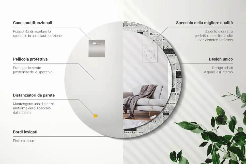 Miroir rond avec décoration pages de journal