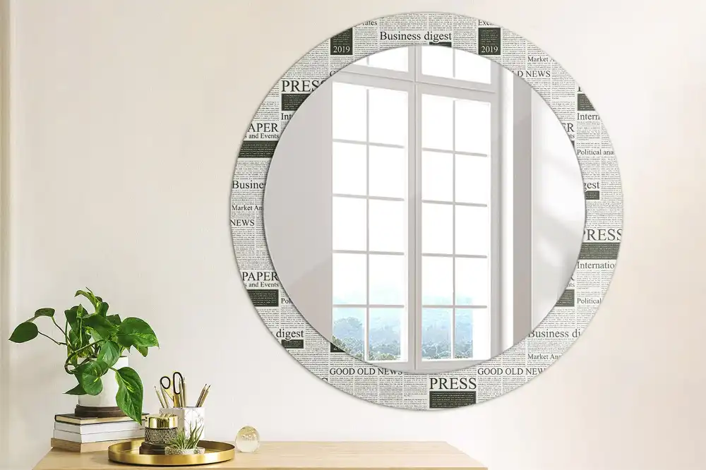 Miroir rond avec décoration pages de journal