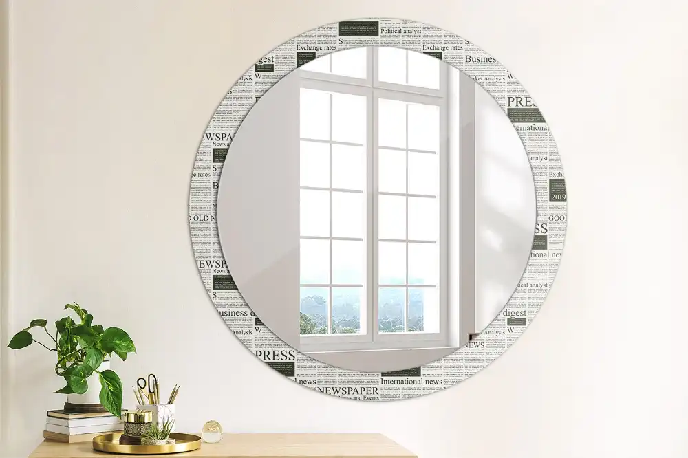 Miroir rond avec décoration pages de journal