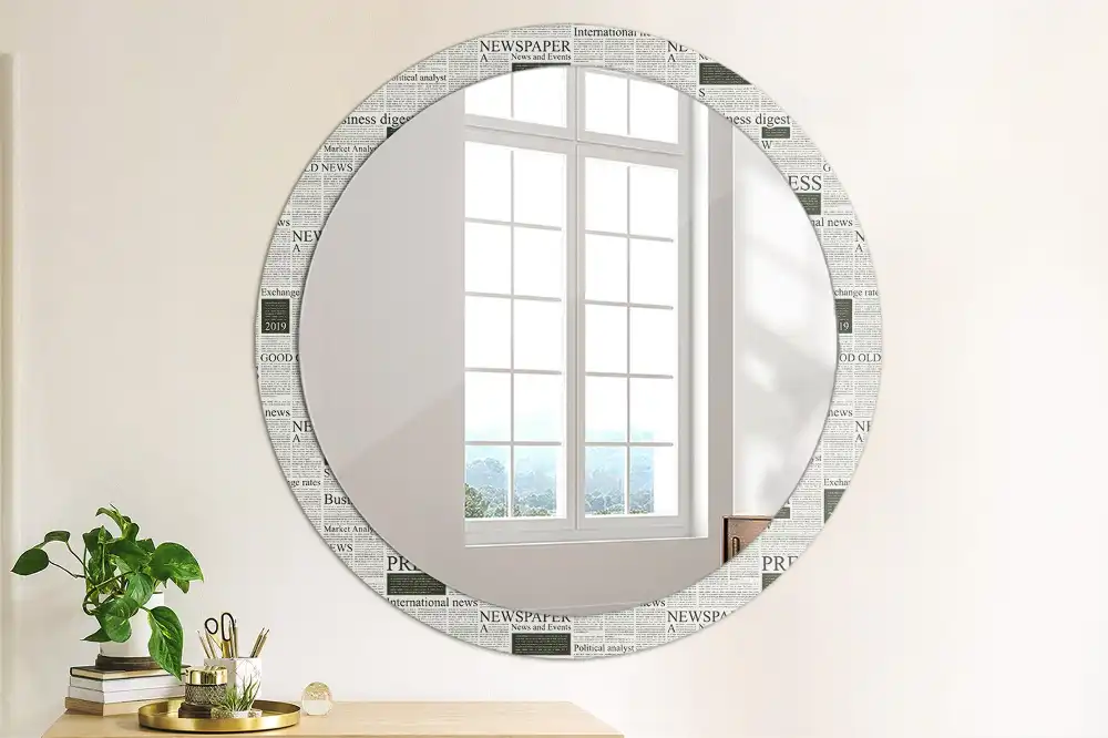 Miroir rond avec décoration pages de journal