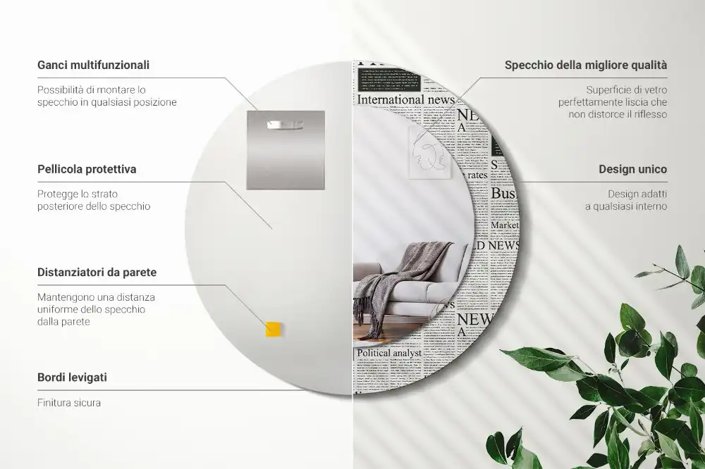 Miroir rond avec décoration pages de journal