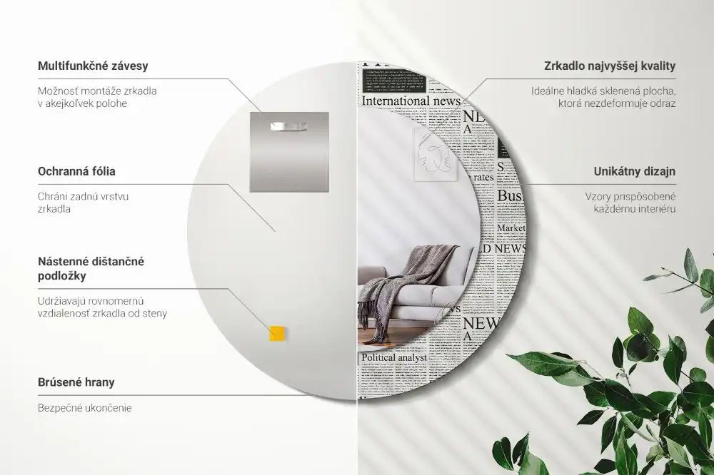 Miroir rond avec décoration pages de journal