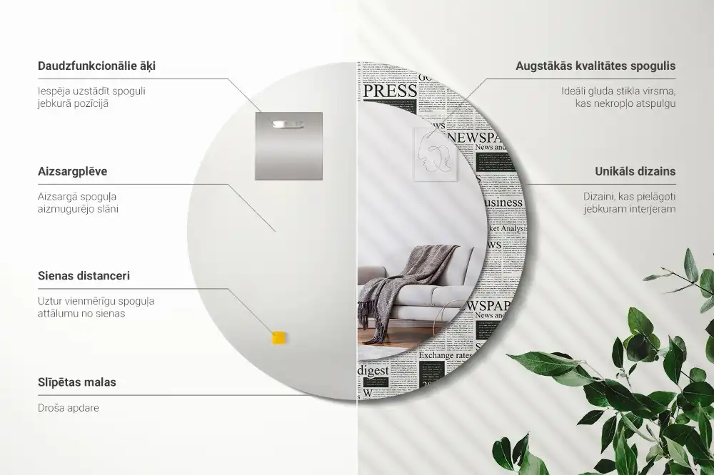 Miroir rond avec décoration pages de journal
