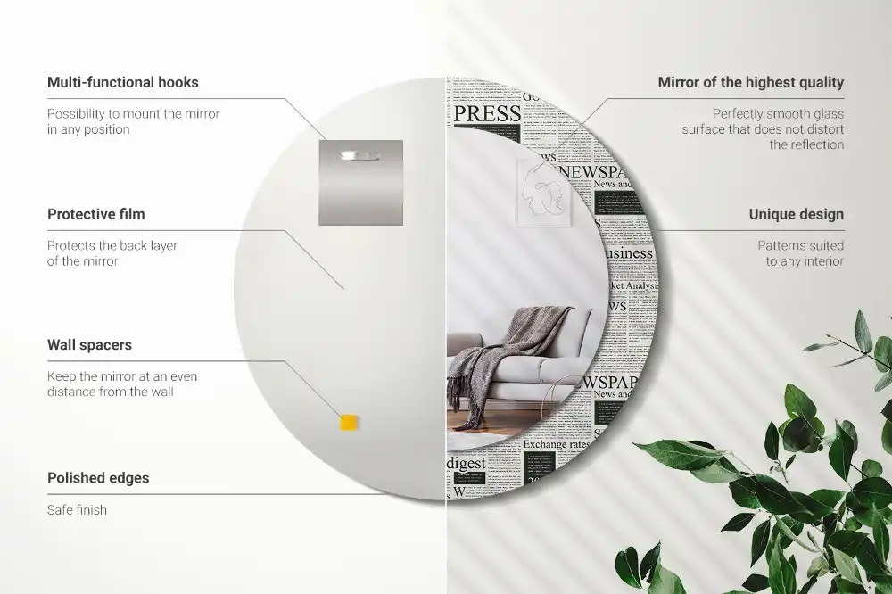 Miroir rond avec décoration pages de journal
