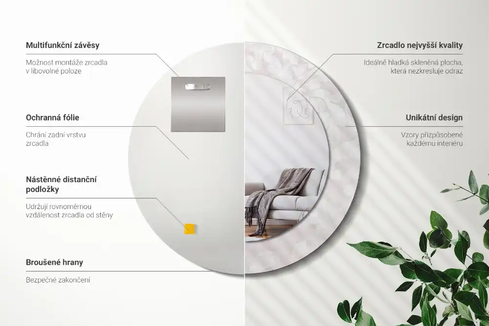 Miroir rond imprimé texture rococo