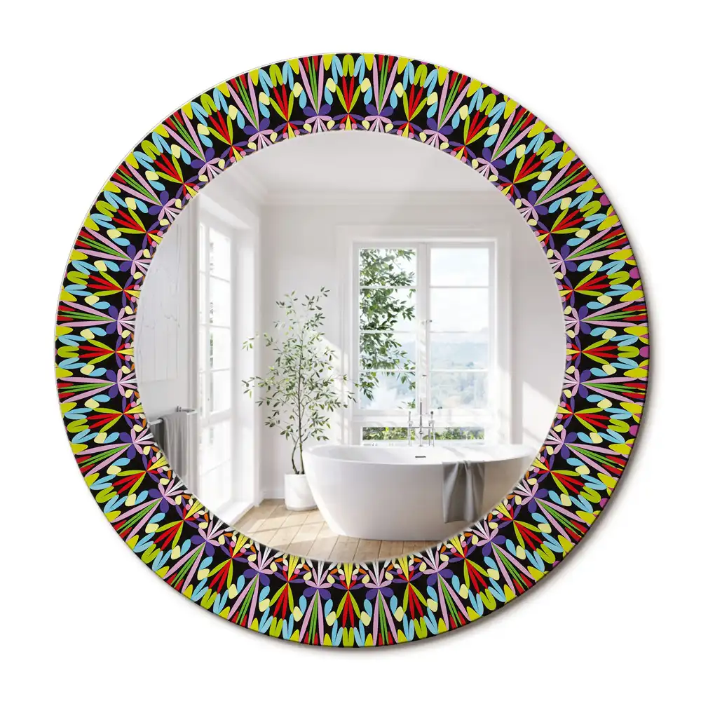 Miroir rond cadre imprimé motif mandala