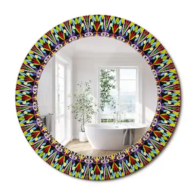 Miroir rond cadre imprimé motif mandala