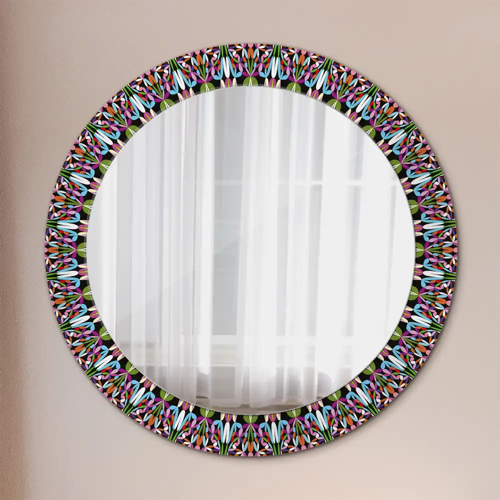 Miroir rond cadre imprimé motif mandala