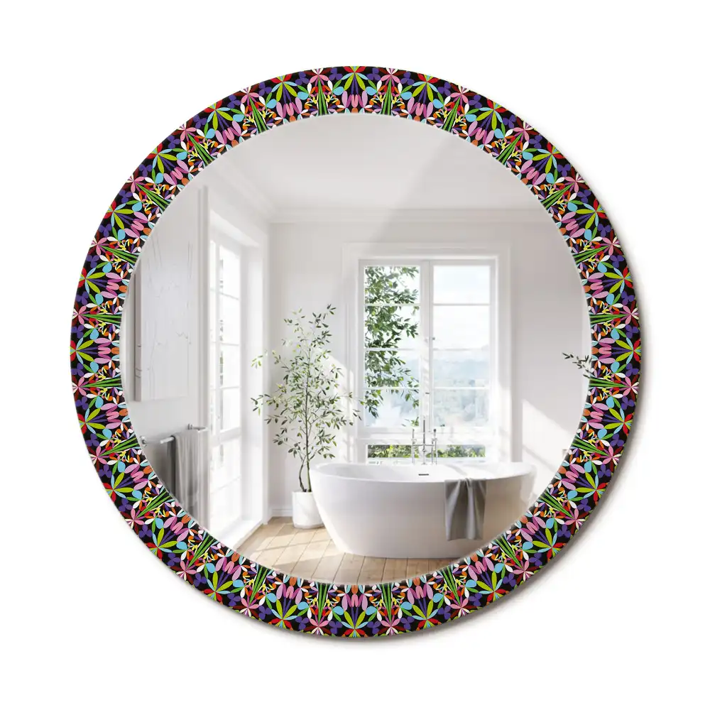 Miroir rond cadre imprimé motif mandala