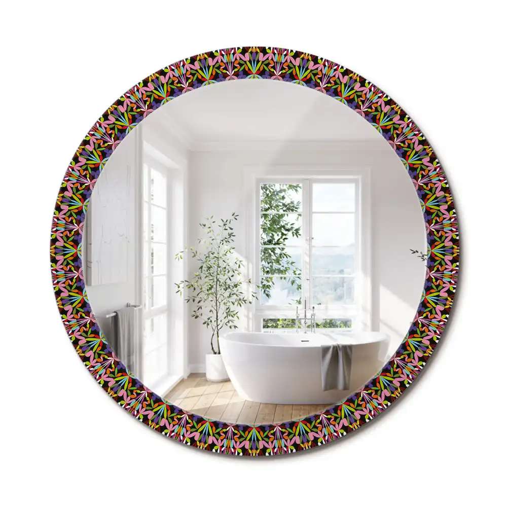 Miroir rond cadre imprimé motif mandala