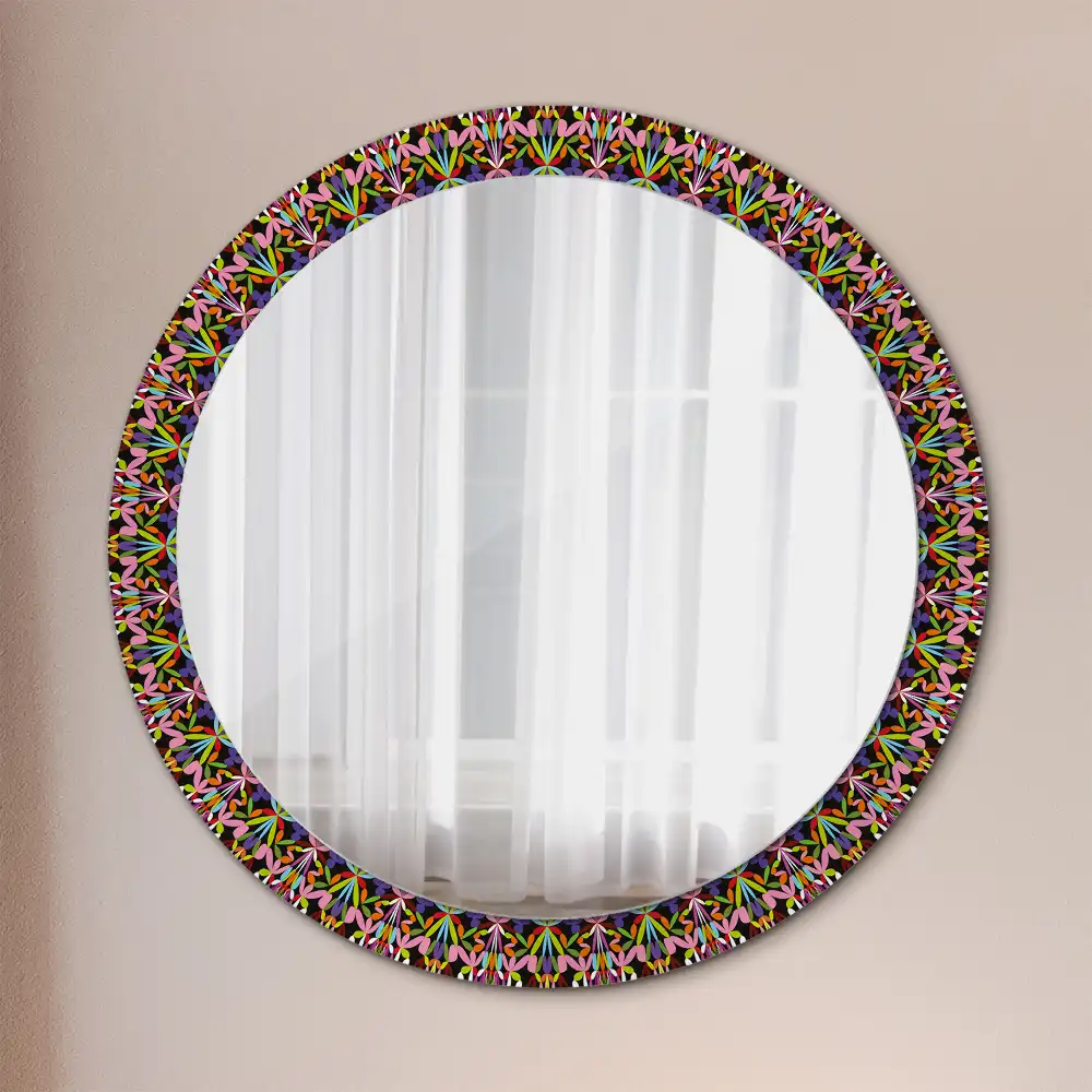 Miroir rond cadre imprimé motif mandala
