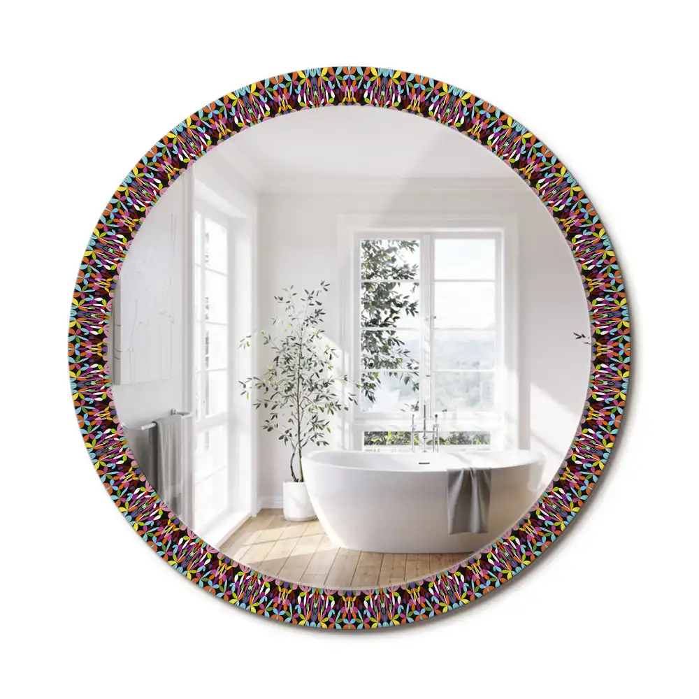 Miroir rond cadre imprimé motif mandala