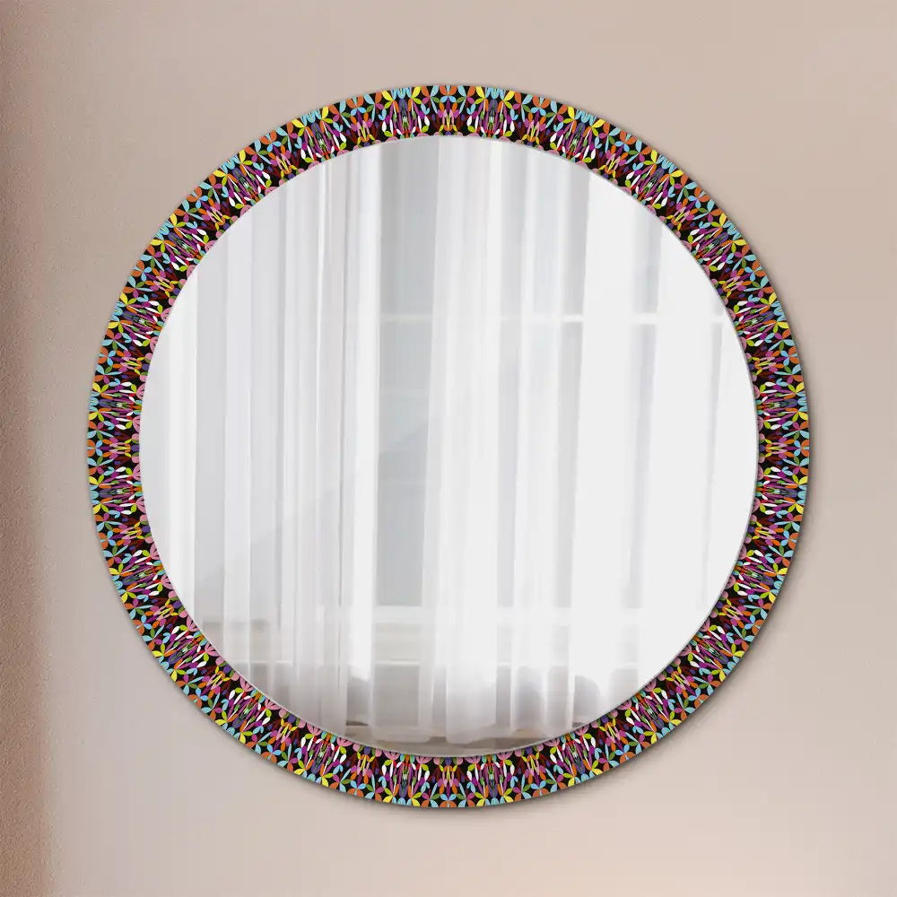 Miroir rond cadre imprimé motif mandala