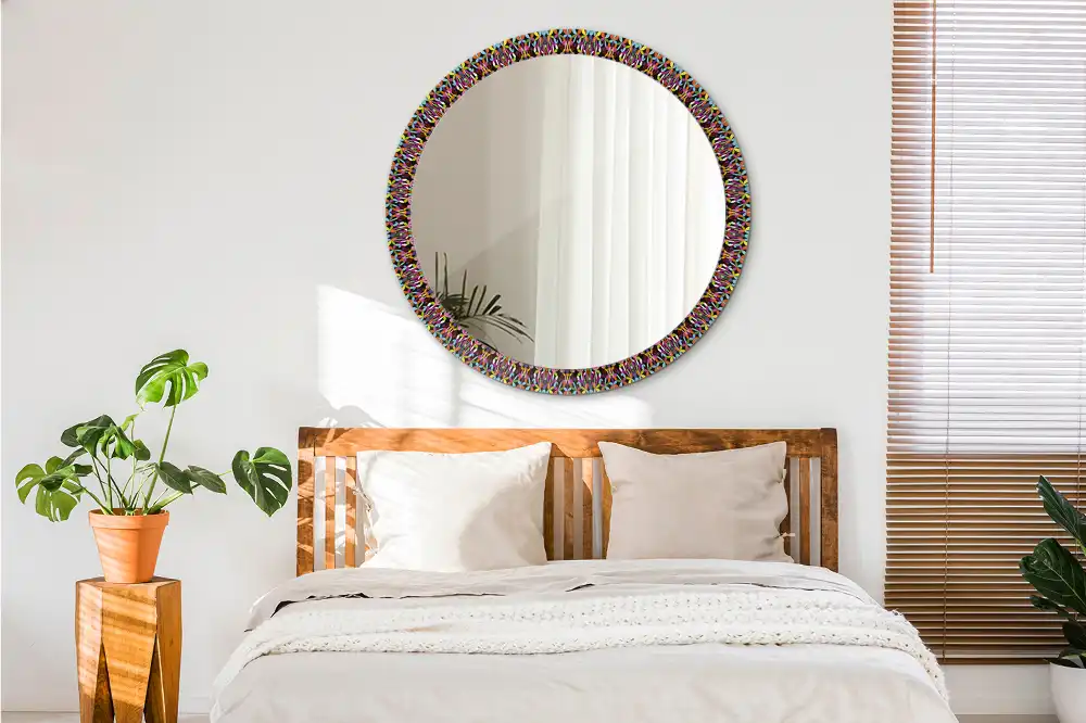 Miroir rond cadre imprimé motif mandala