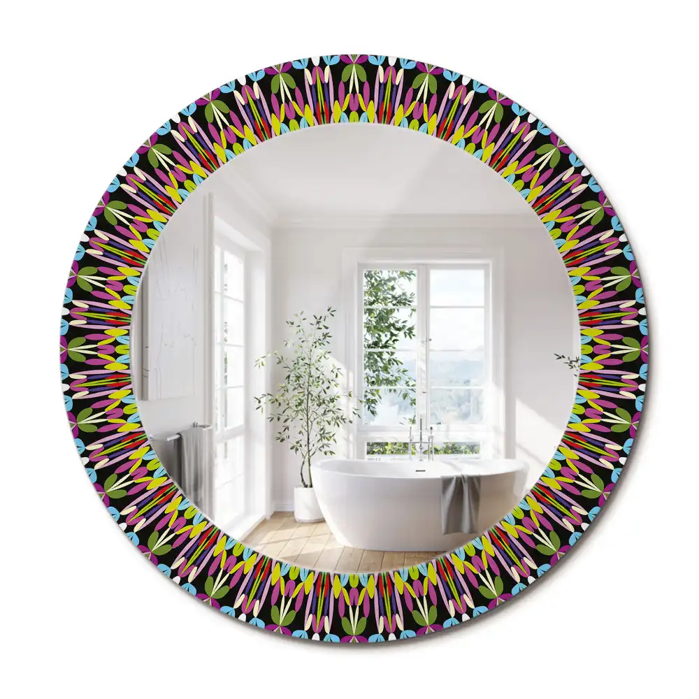 Miroir rond cadre imprimé motif mandala