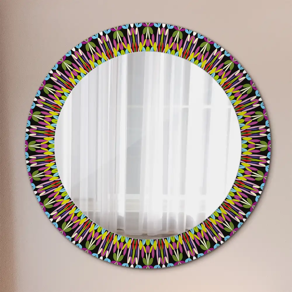 Miroir rond cadre imprimé motif mandala