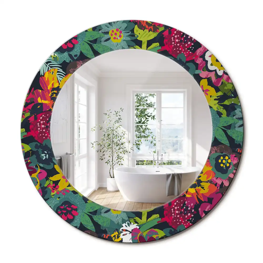 Miroir rond cadre avec impression fleurs peintes