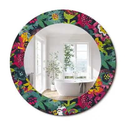 Miroir rond cadre avec impression fleurs peintes