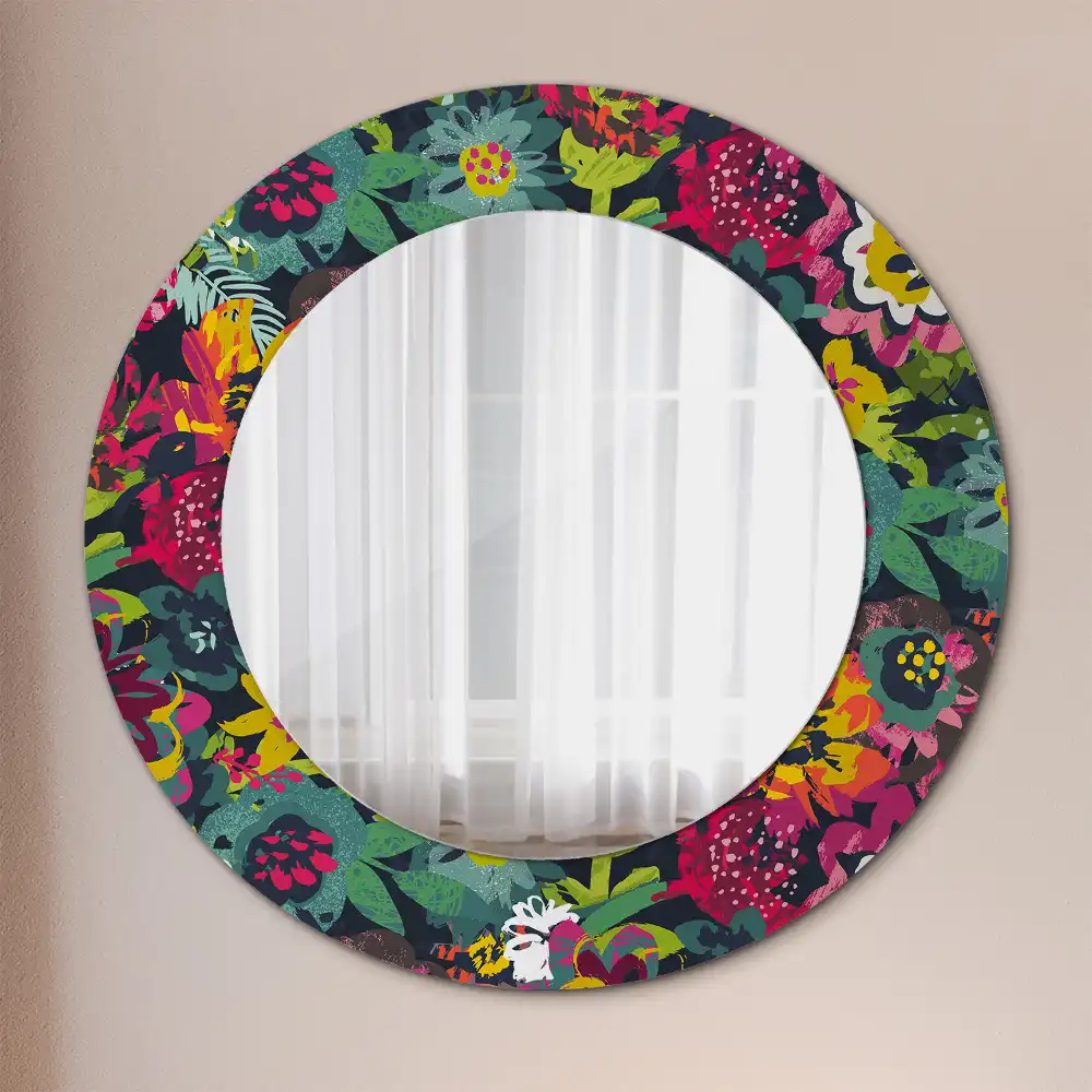 Miroir rond cadre avec impression fleurs peintes