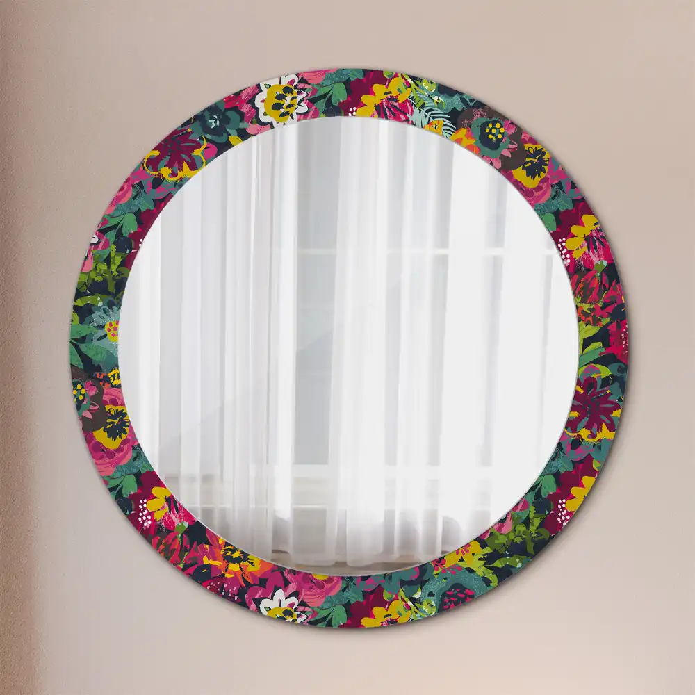 Miroir rond cadre avec impression fleurs peintes