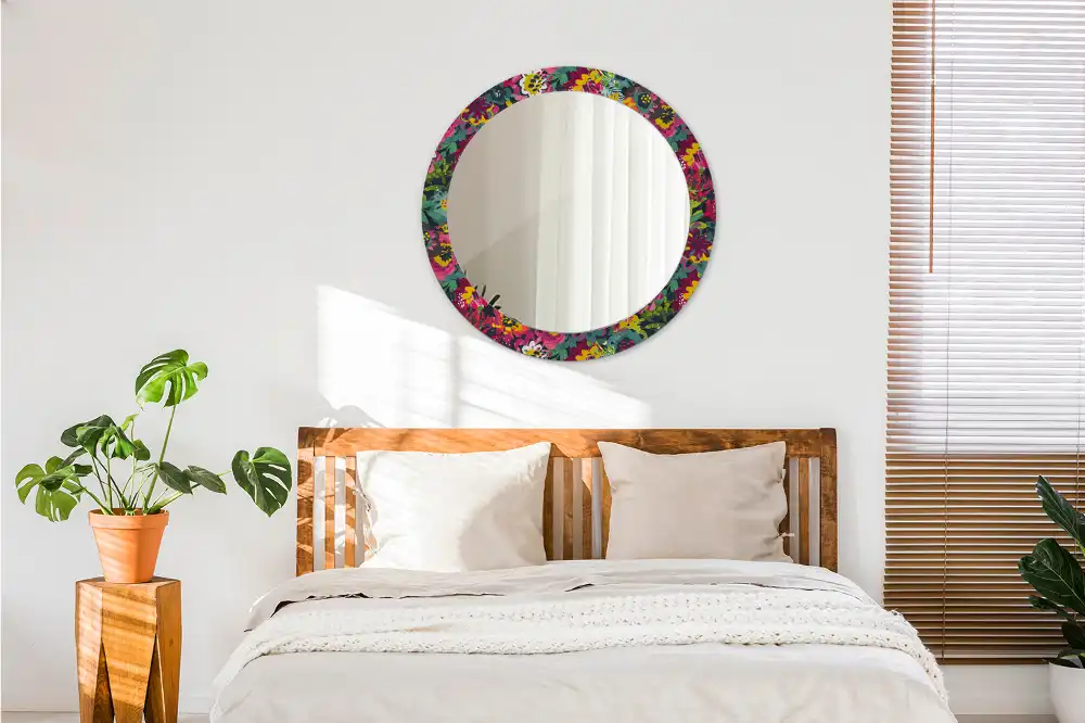 Miroir rond cadre avec impression fleurs peintes