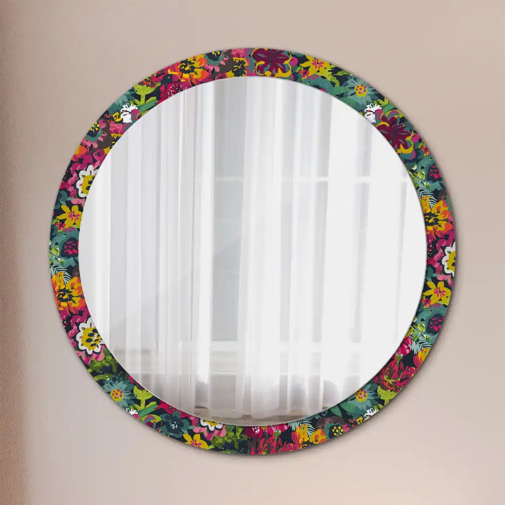Miroir rond cadre avec impression fleurs peintes