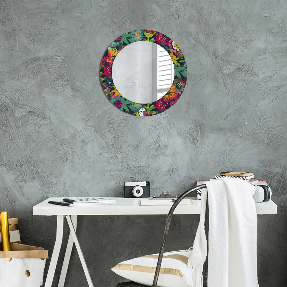 Miroir rond cadre avec impression fleurs peintes