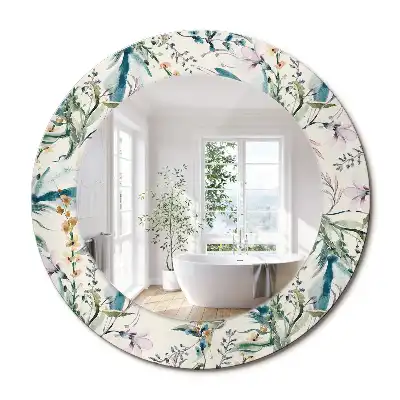 Miroir rond avec décoration fleurs à l'aquarelle