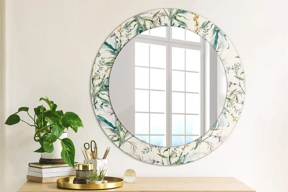 Miroir rond avec décoration fleurs à l'aquarelle
