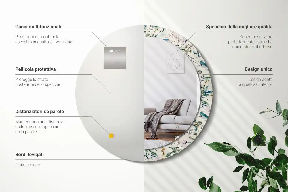 Miroir rond avec décoration fleurs à l'aquarelle