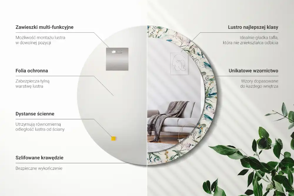 Miroir rond avec décoration fleurs à l'aquarelle