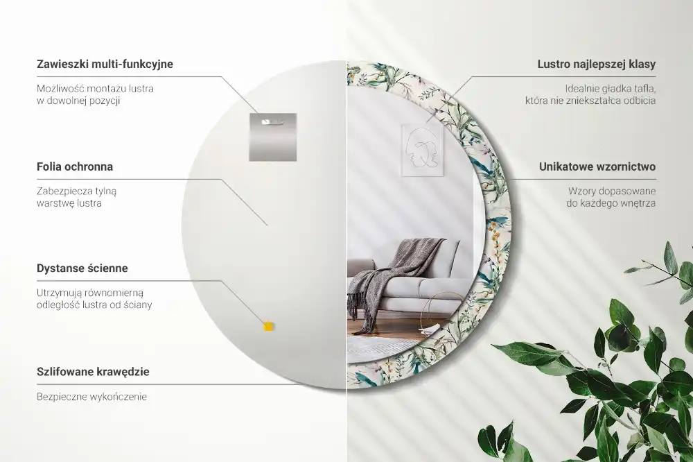 Miroir rond avec décoration fleurs à l'aquarelle
