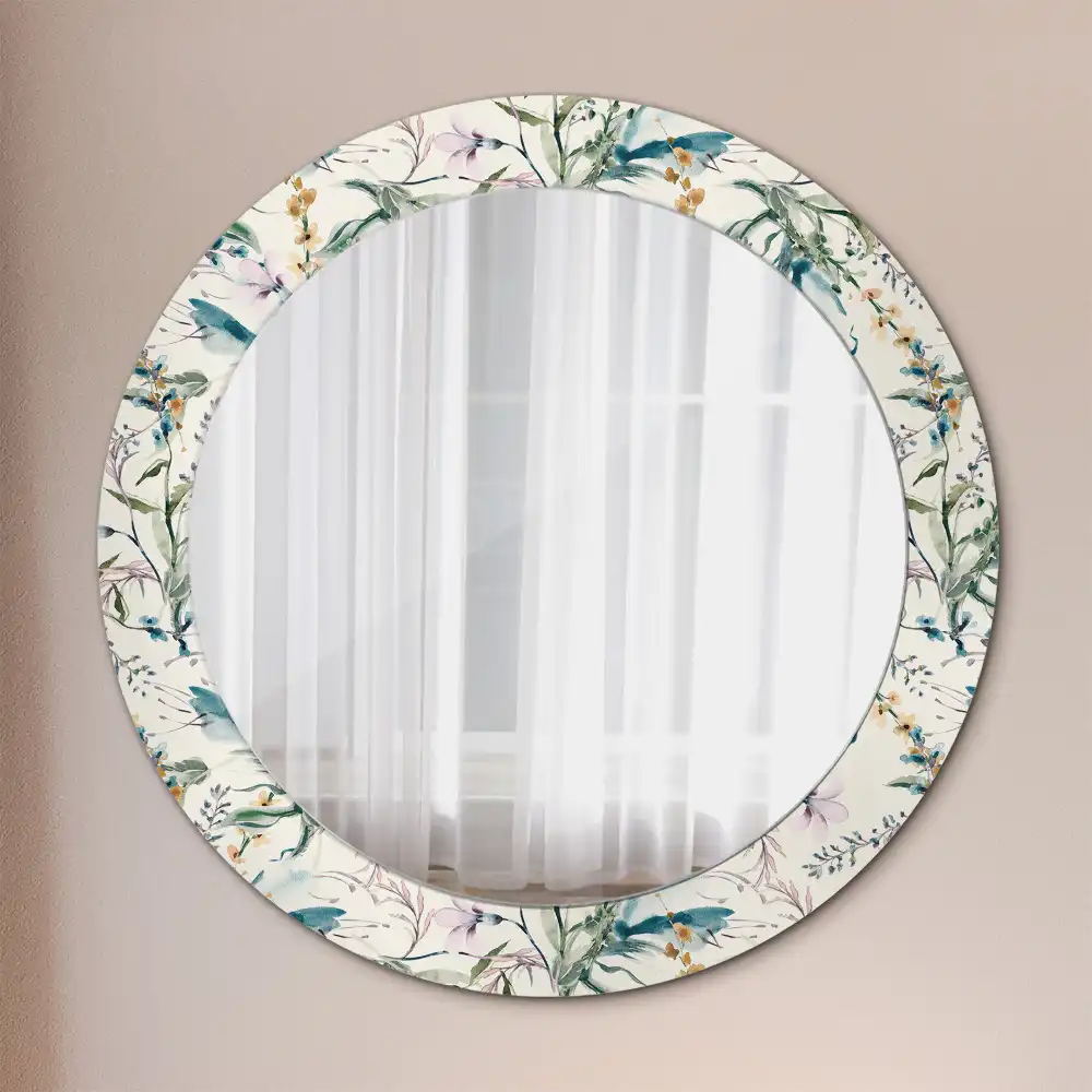 Miroir rond avec décoration fleurs à l'aquarelle