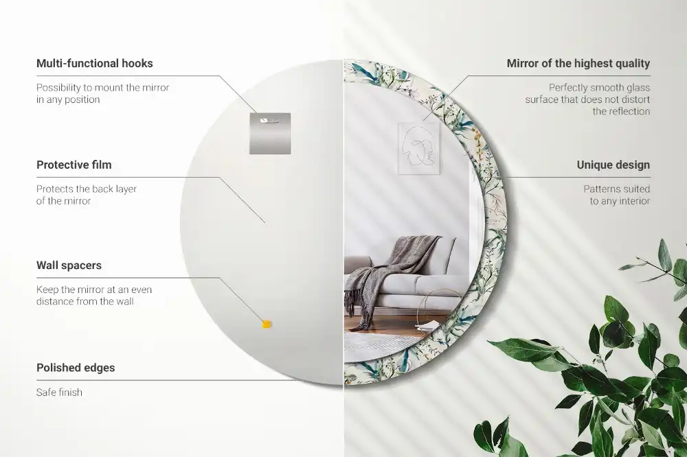 Miroir rond avec décoration fleurs à l'aquarelle