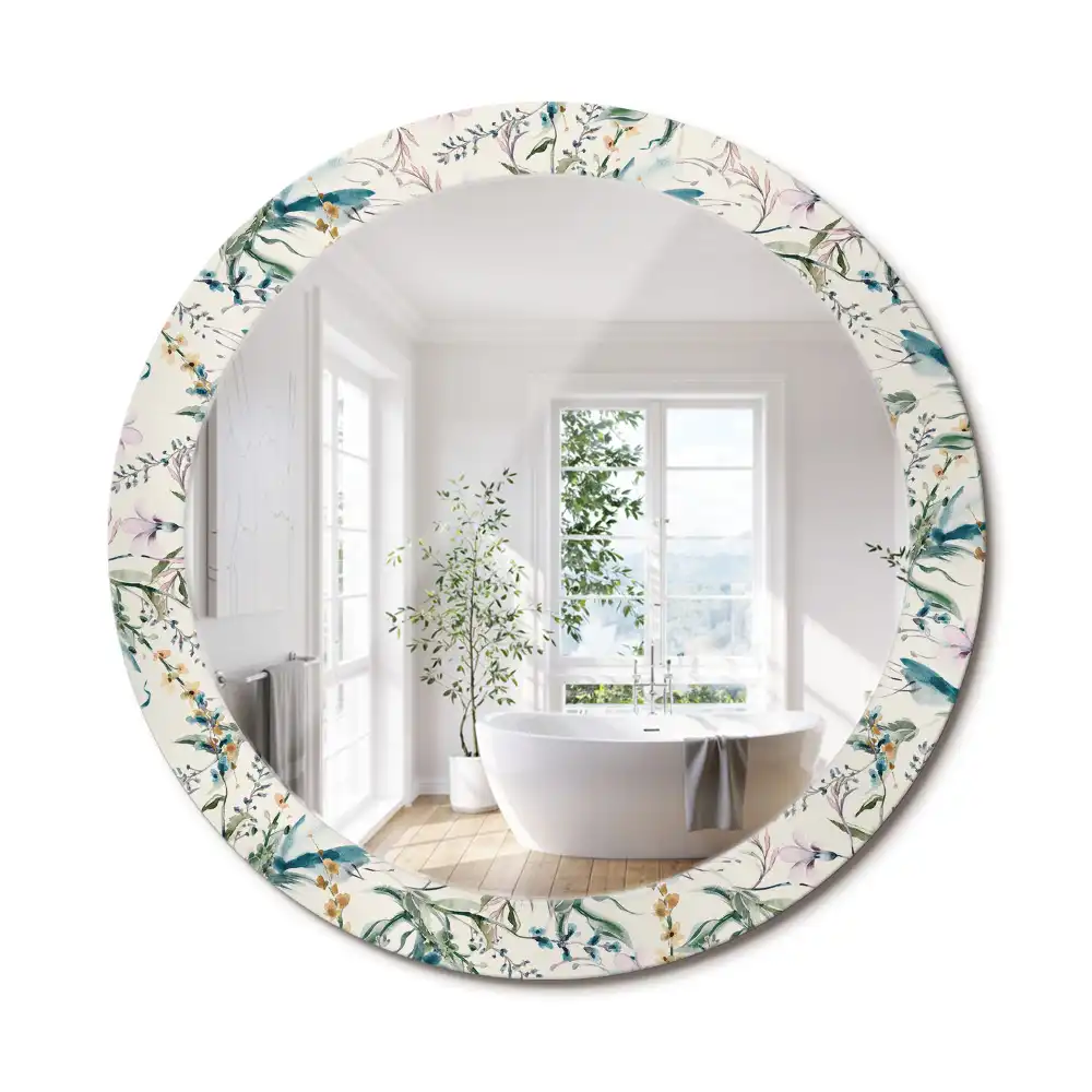 Miroir rond avec décoration fleurs à l'aquarelle