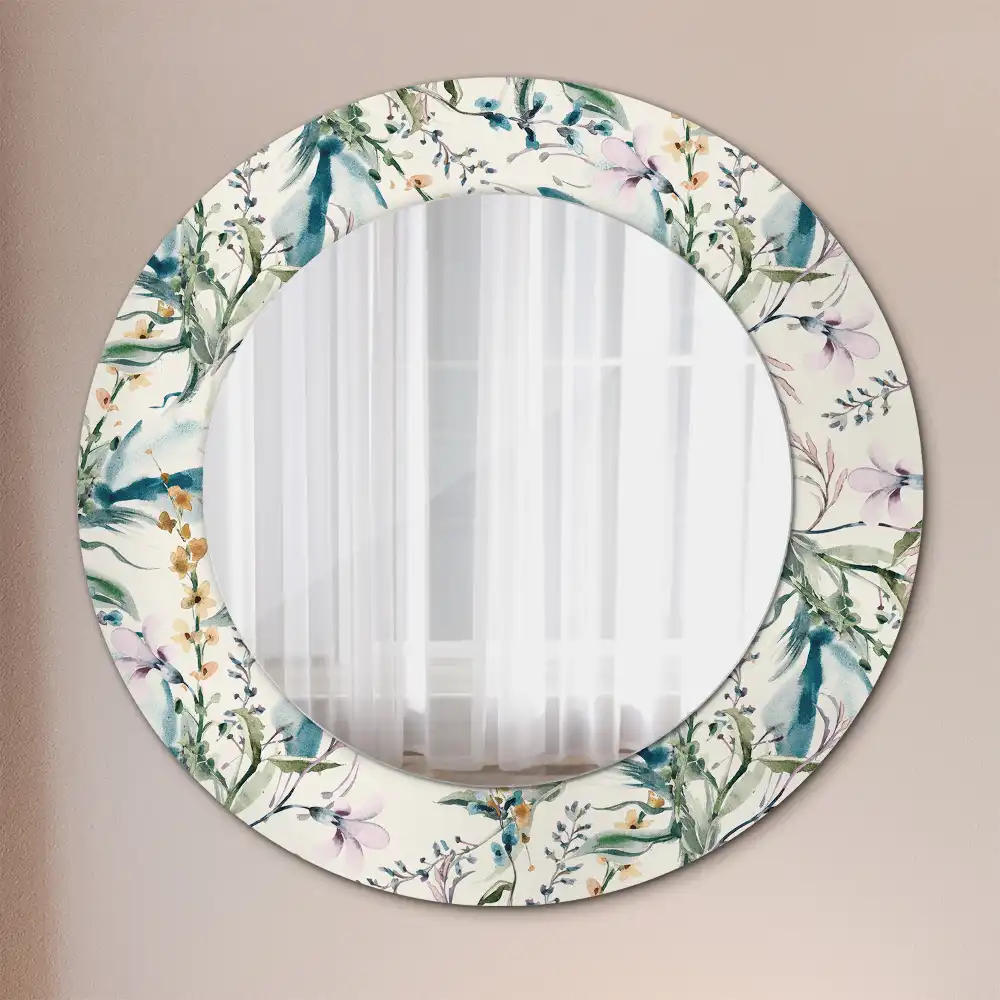 Miroir rond avec décoration fleurs à l'aquarelle