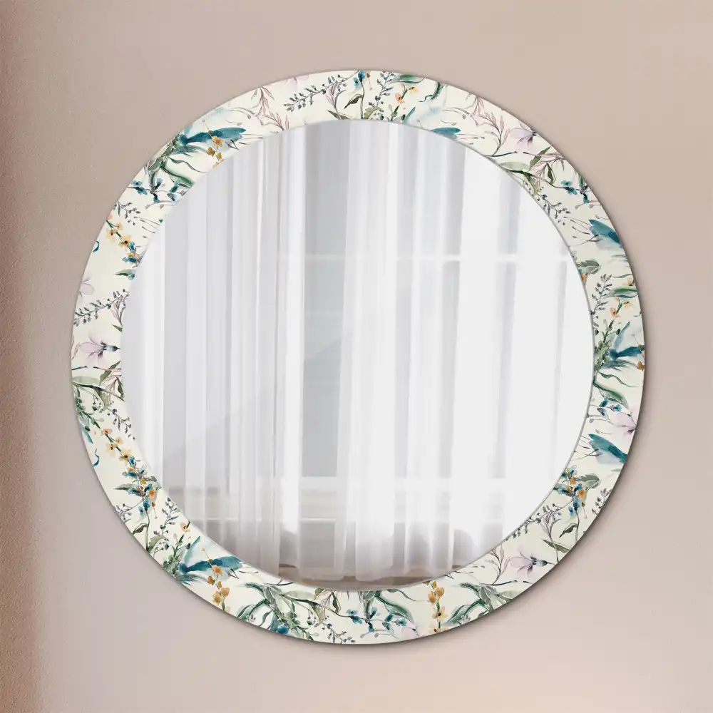 Miroir rond avec décoration fleurs à l'aquarelle