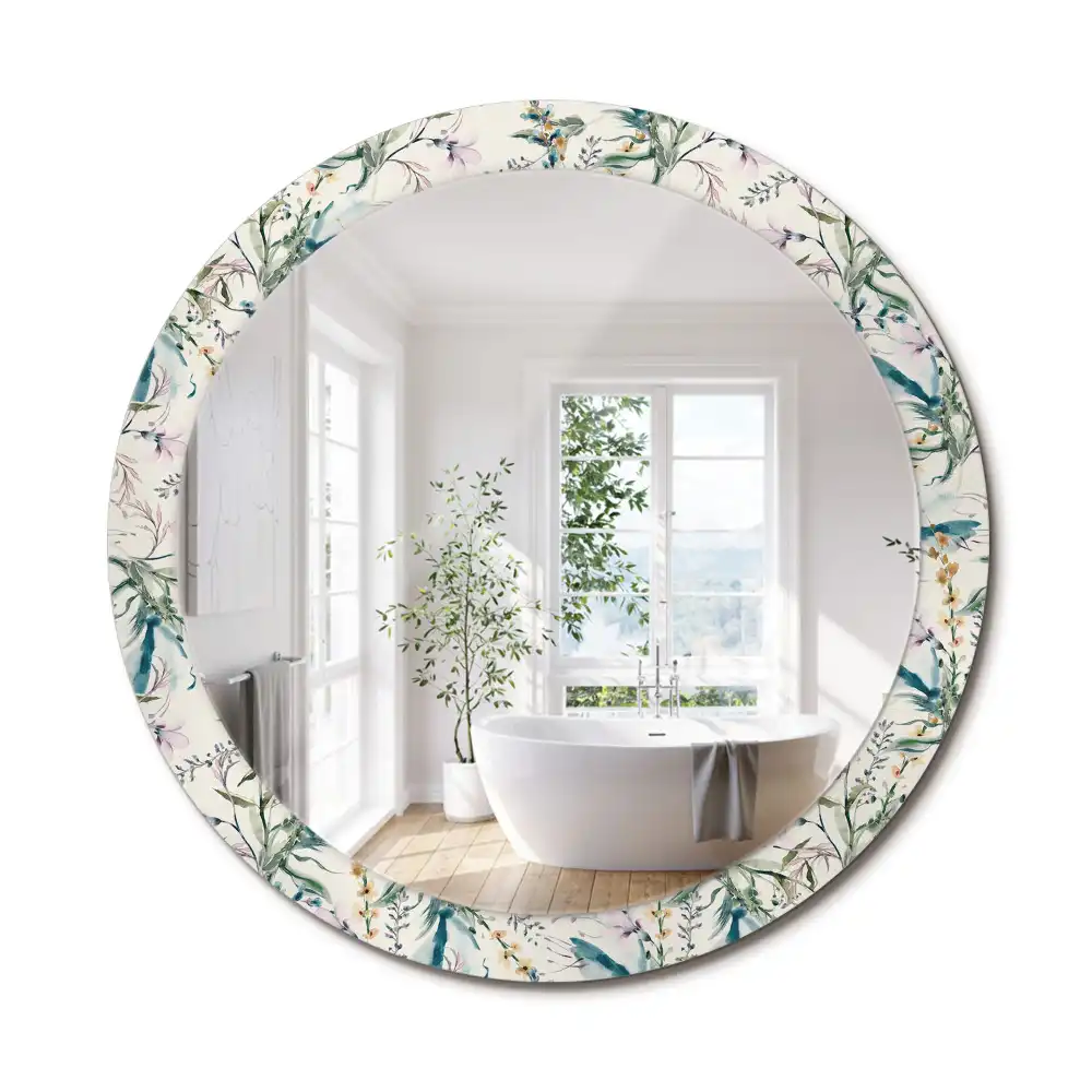 Miroir rond avec décoration fleurs à l'aquarelle