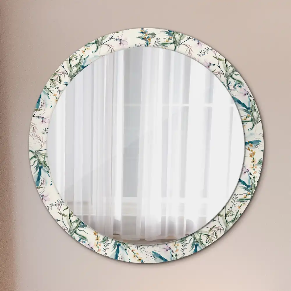 Miroir rond avec décoration fleurs à l'aquarelle