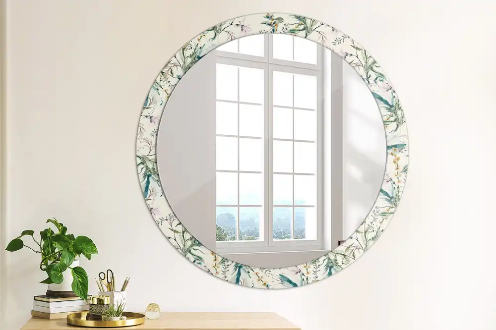 Miroir rond avec décoration fleurs à l'aquarelle