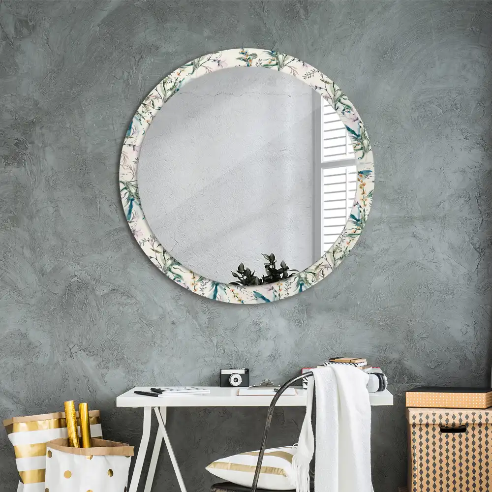 Miroir rond avec décoration fleurs à l'aquarelle
