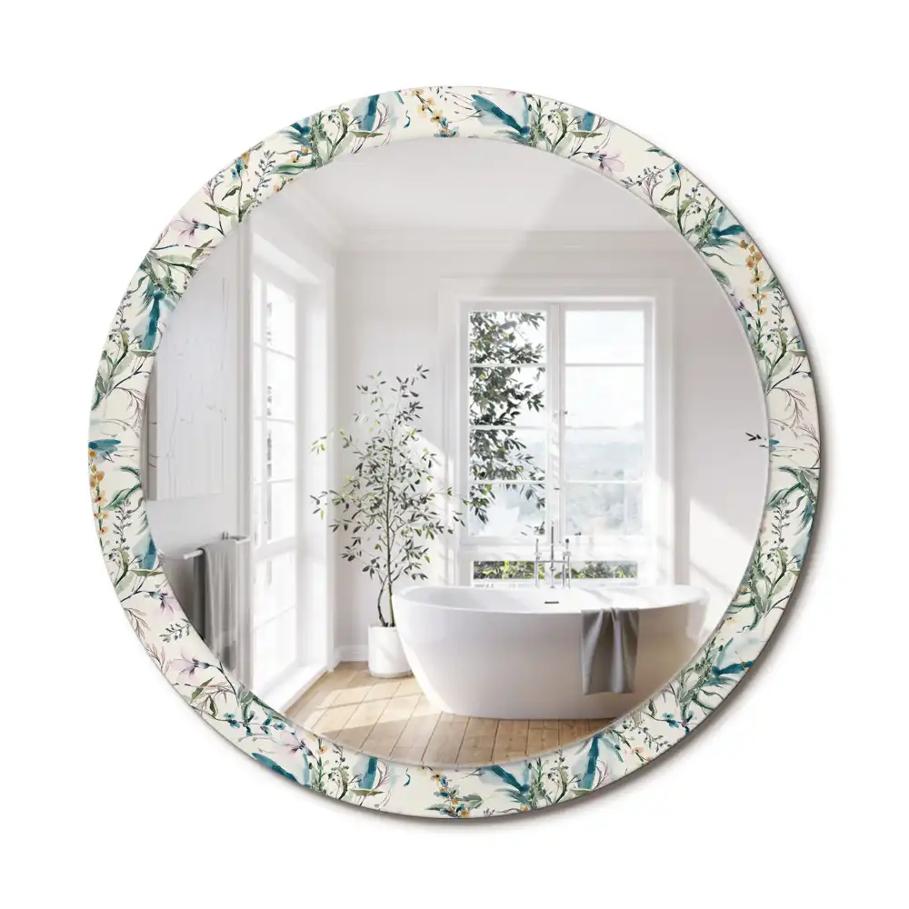 Miroir rond avec décoration fleurs à l'aquarelle