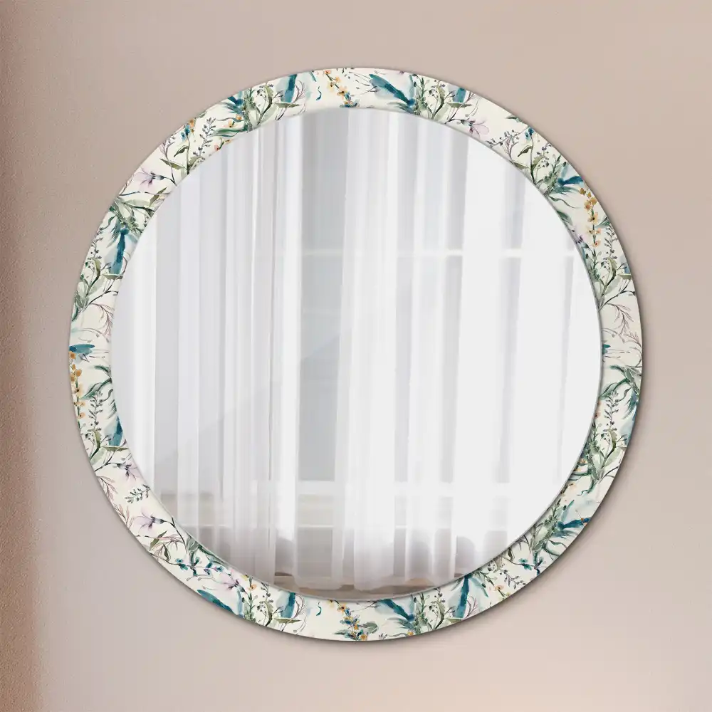 Miroir rond avec décoration fleurs à l'aquarelle