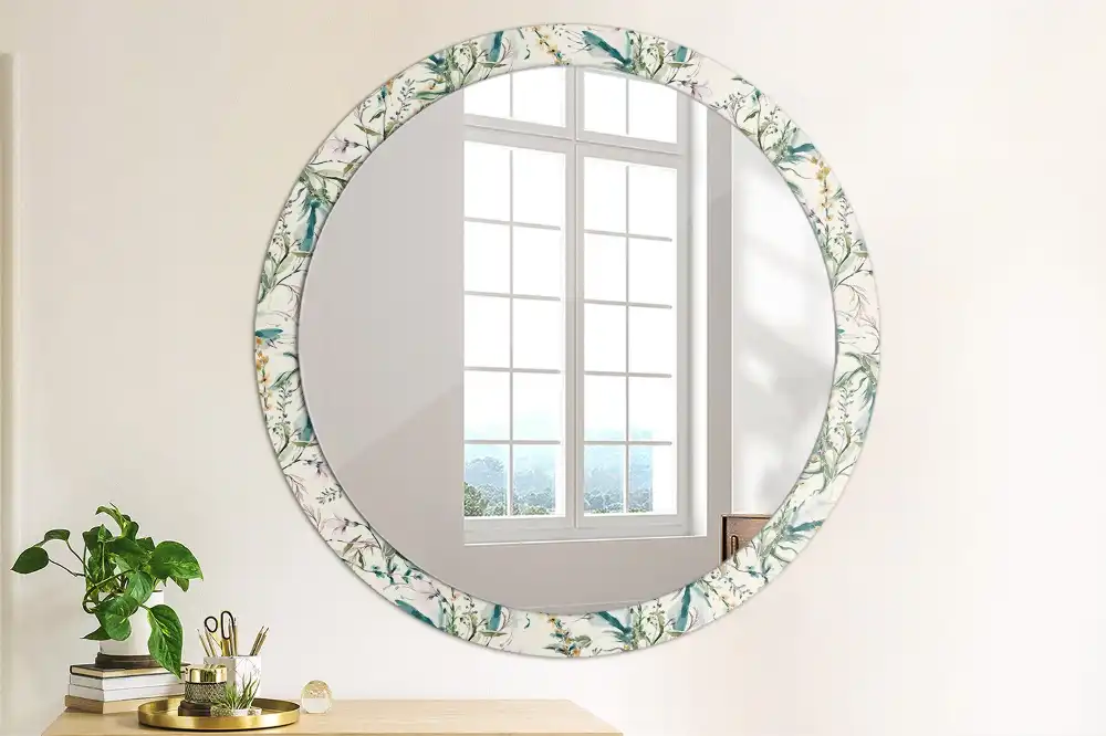 Miroir rond avec décoration fleurs à l'aquarelle
