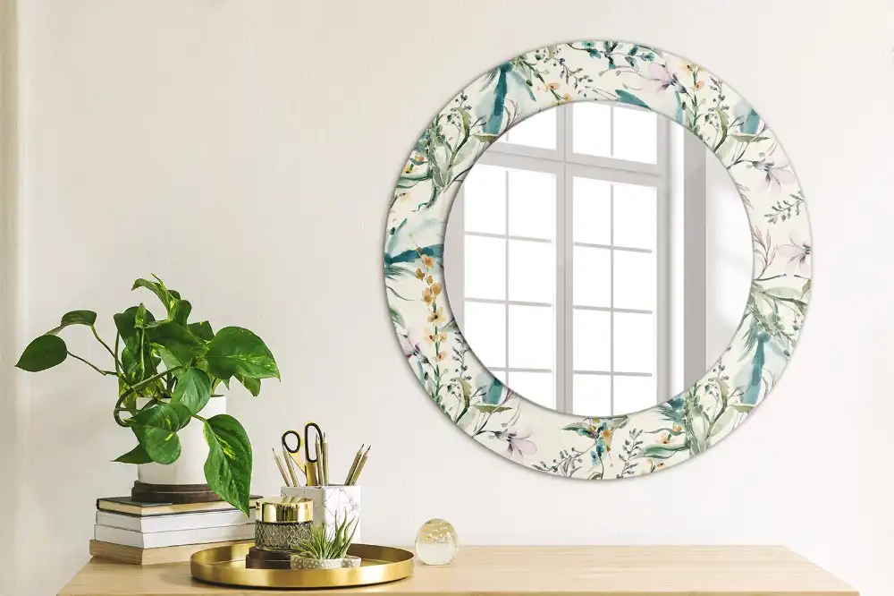 Miroir rond avec décoration fleurs à l'aquarelle