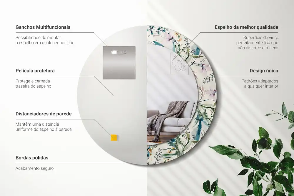 Miroir rond avec décoration fleurs à l'aquarelle